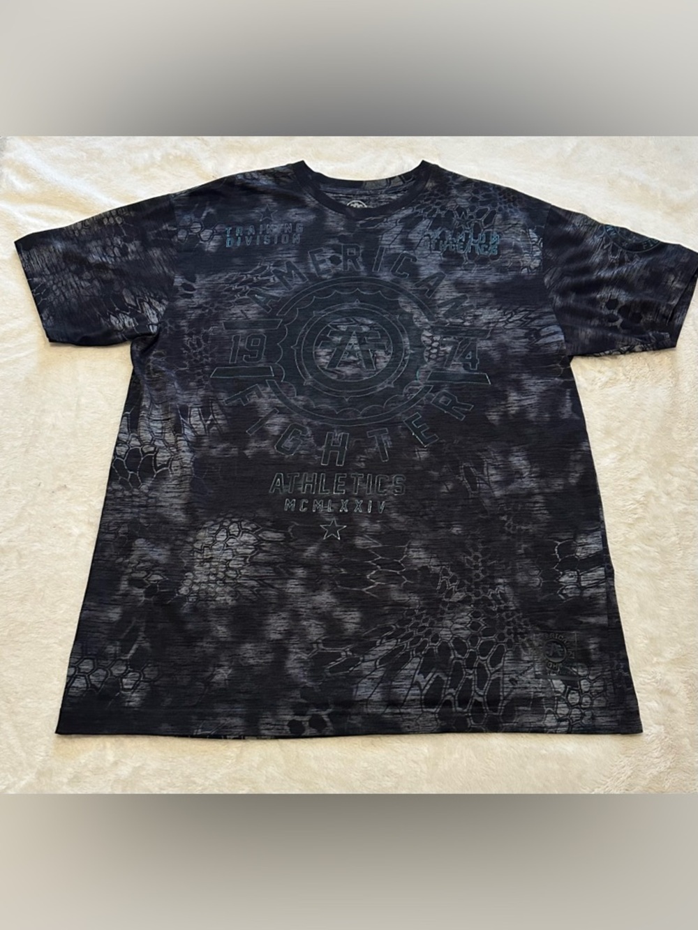 American Fighter Black and Gray Graphic tee with holographic details